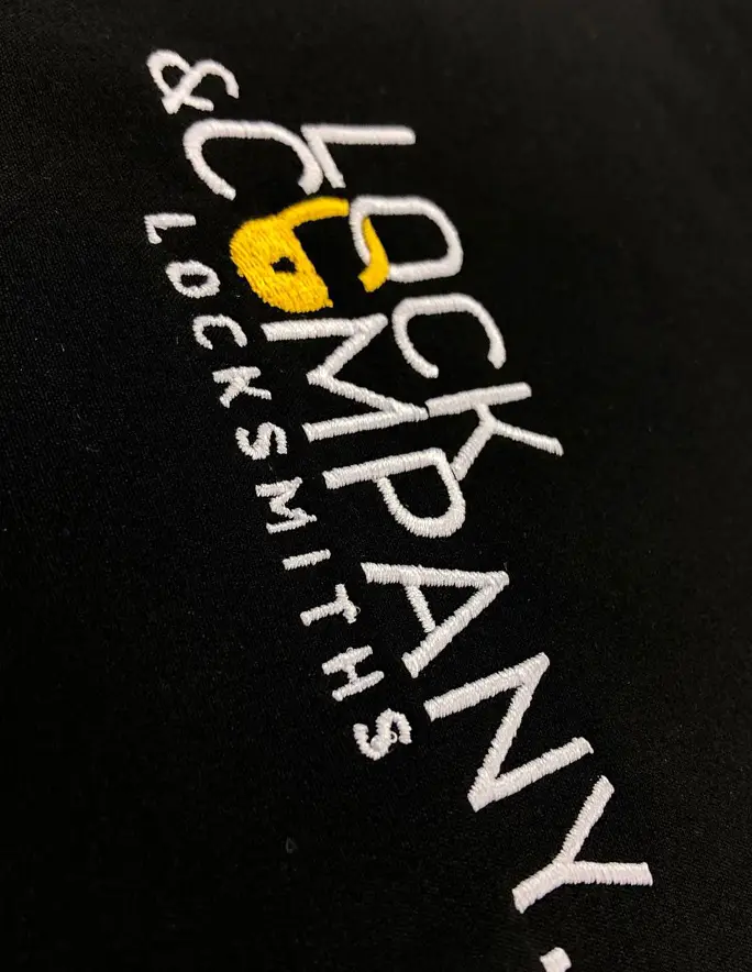 Close up of custom embroidery on a softshell proRTX jacket