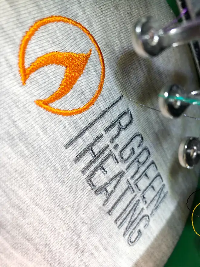 Embroidery Example of plumbing logo and name