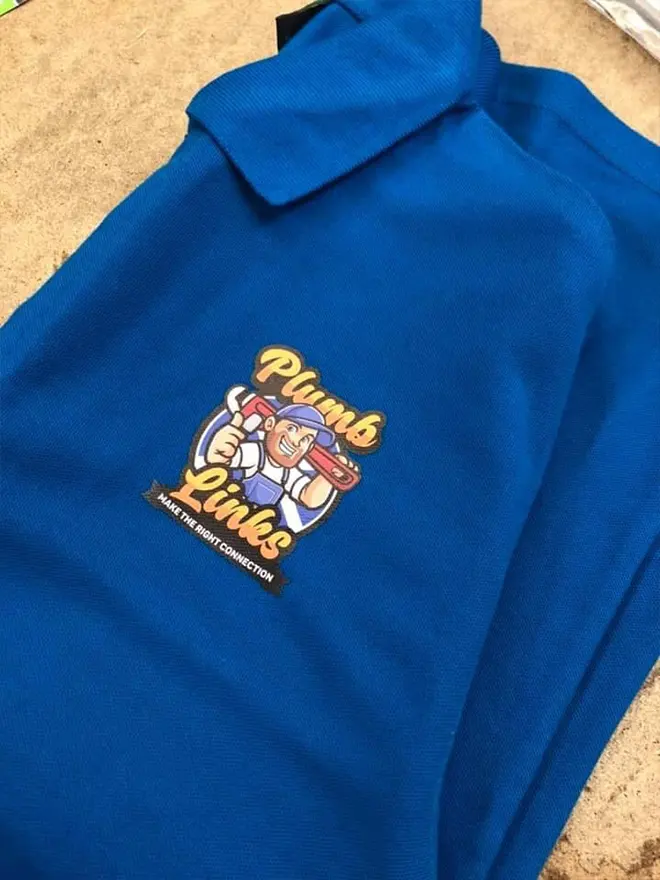 Printed logo on polo shirt