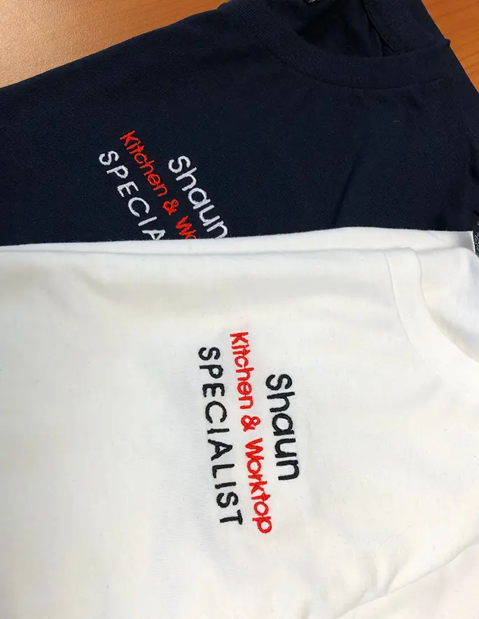 T-shirt White and Navy Custom Embroidery