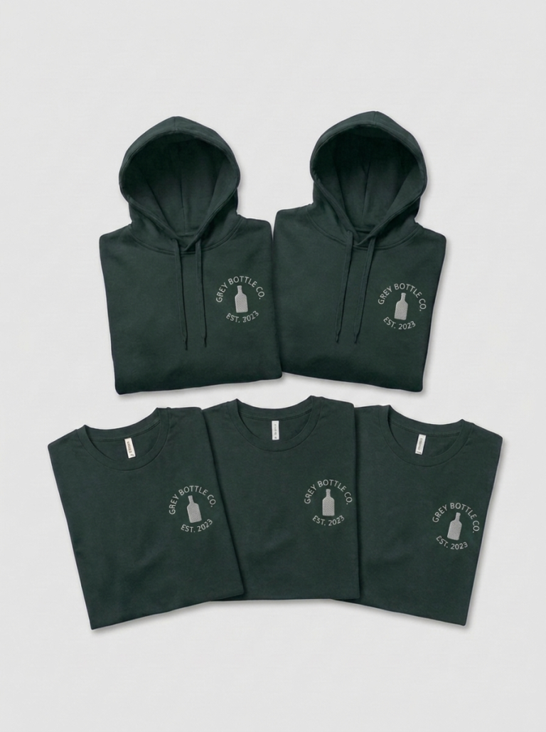 green hoodie and tshirt print or embroidered logo