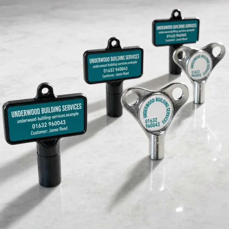 100x Keys Bundle with Underwood Building Services example branding and custom contact details.