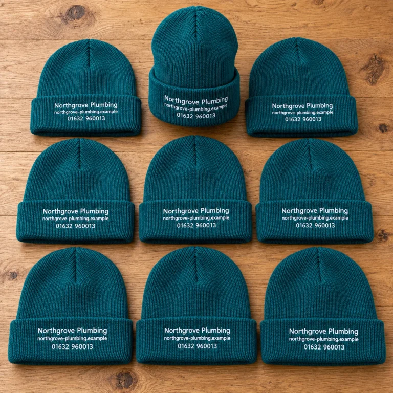 10x Beanie Bundle with Northgrove Plumbing example branding and custom contact details.