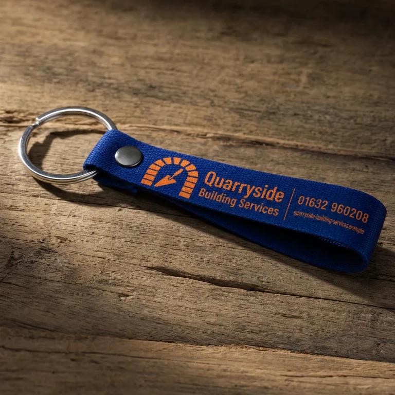 Branded Loop Fobs with Quarryside Building Services example branding and custom contact details.