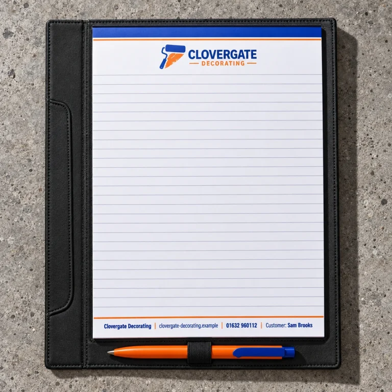 Branded Refill Pads with Clovergate Decorating example branding and custom contact details.