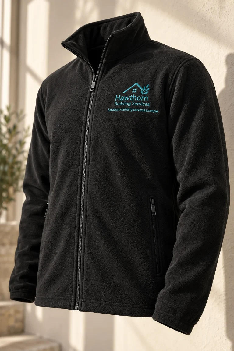 ProRTX Micro Fleece with Hawthorn Building Services example branding and custom contact details.