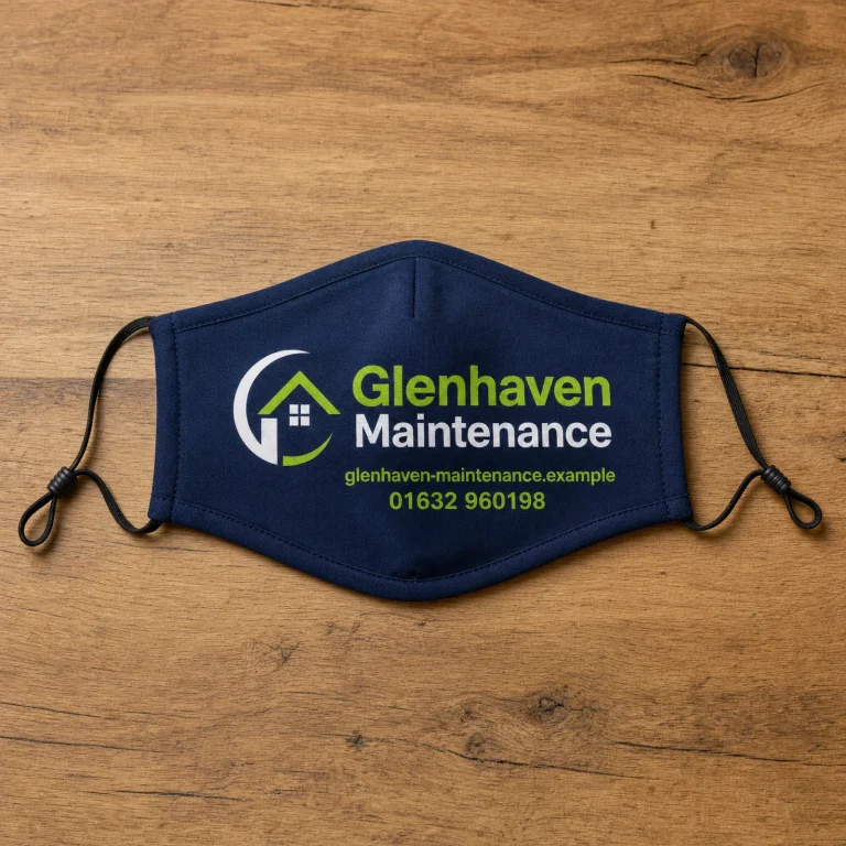 Reusable Face Masks with Glenhaven Maintenance example branding and custom contact details.