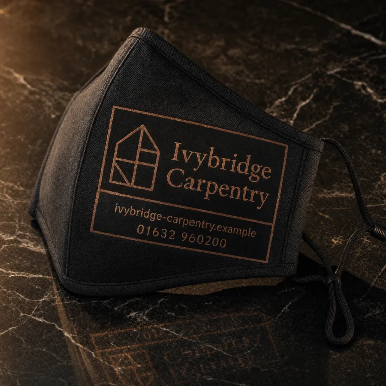 Reusable Face Masks with Ivybridge Carpentry example branding and custom contact details.